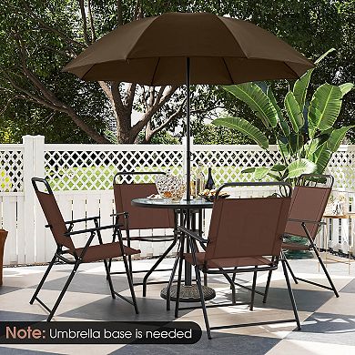 Costway 6 PCS Patio Dining Set Folding Chairs Glass Table Umbrella Garden