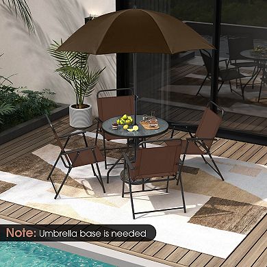 Costway 6 PCS Patio Dining Set Folding Chairs Glass Table Umbrella Garden