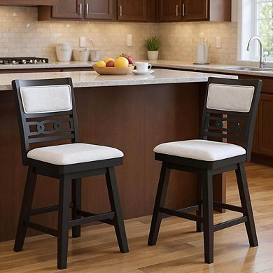 Costway 25" Swivel Counter Height Chairs Set with Upholstered Hollow Backrest