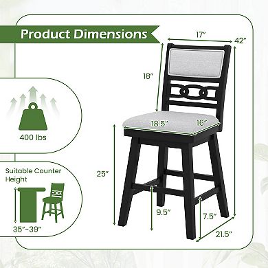 Costway 25" Swivel Counter Height Chairs Set with Upholstered Hollow Backrest