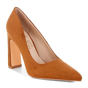 London Rag Uboa Women's Pointed Toe Slim Block Heel Pumps