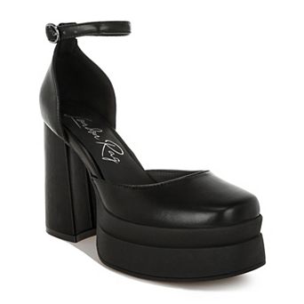London Rag Araminta Women's Chunky Square Toe Buckled Platform Heels