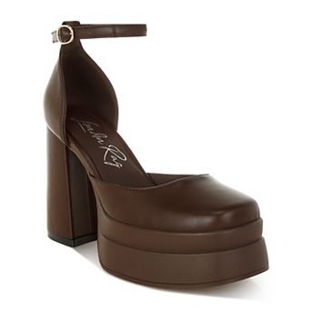 London Rag Araminta Women's Chunky Square Toe Buckled Platform Heels