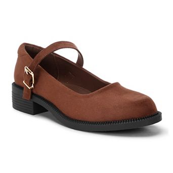 London Rag Stivah Women's Block Heel Mary Janes With Buckle Accent