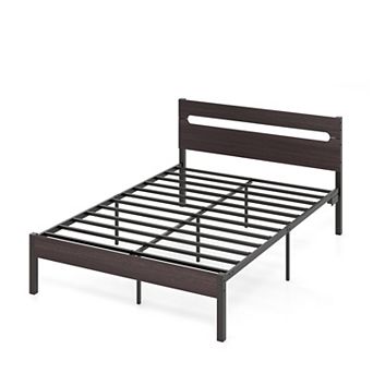 Costway Full Size Bed Frame with Built-in Charging Station Sturdy Mattress Foundation