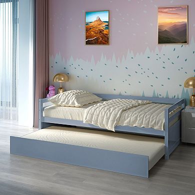 Costway Twin Size Trundle Daybed Wooden Slat Support Mattress Platform