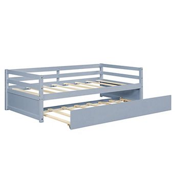 Costway Twin Size Trundle Daybed Wooden Slat Support Mattress Platform
