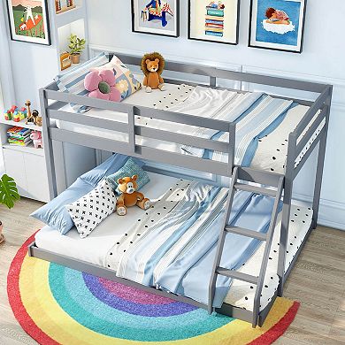 Costway Twin Over Full Bunk Bed with Integrated Ladder & Safety Guardrails Solid Wood