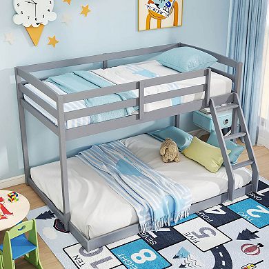 Costway Twin Over Full Bunk Bed with Integrated Ladder & Safety Guardrails Solid Wood