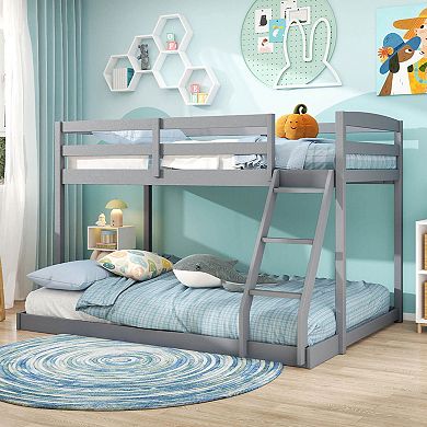 Costway Twin Over Full Bunk Bed with Integrated Ladder & Safety Guardrails Solid Wood