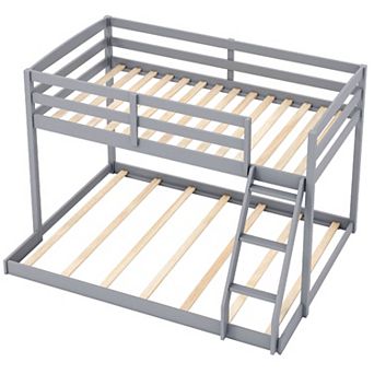 Costway Twin Over Full Bunk Bed with Integrated Ladder & Safety Guardrails Solid Wood