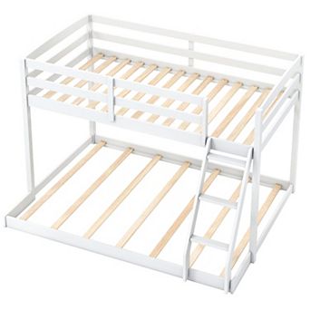 Costway Twin Over Full Bunk Bed with Integrated Ladder & Safety Guardrails Solid Wood