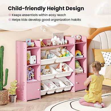 Costway 4-Tier Large Storage Cabinet with 6 Cubbies & 8 Removable Bins Bookshelf