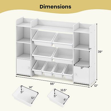 Costway 4-Tier Large Storage Cabinet with 6 Cubbies & 8 Removable Bins Bookshelf
