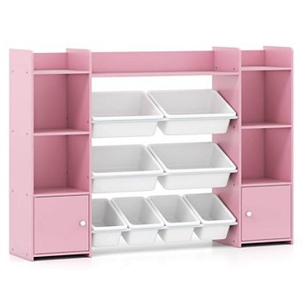 Costway 4 tier Large Storage Cabinet with 6 Cubbies & 8 Removable Bins Bookshelf