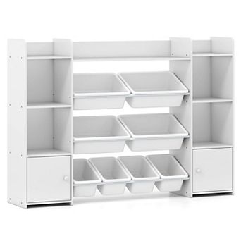 Costway 4 tier Large Storage Cabinet with 6 Cubbies & 8 Removable Bins Bookshelf