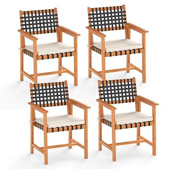 Costway Solid Acacia Wood Patio Chair with Padded Seat Cushion Washable Covers