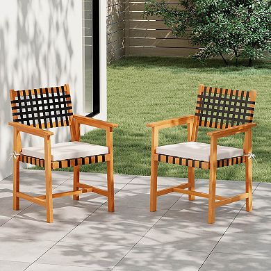 Costway Solid Acacia Wood Patio Chair with Padded Seat Cushion Washable Covers