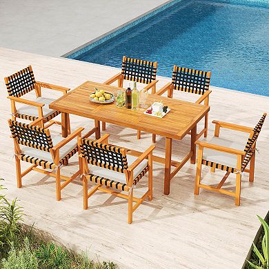 Costway Solid Acacia Wood Patio Chair with Padded Seat Cushion Washable Covers