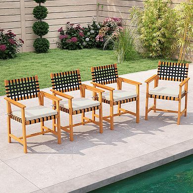 Costway Solid Acacia Wood Patio Chair with Padded Seat Cushion Washable Covers