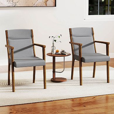 Costway Mid-Century Modern Dining Chairs Upholstered Wooden Accent Chairs with Headrest