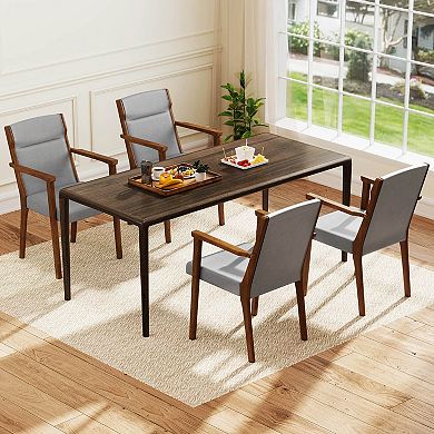 Costway Mid-Century Modern Dining Chairs Upholstered Wooden Accent Chairs with Headrest