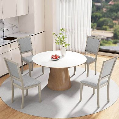 Costway Farmhouse Dining Chair Fabric Upholstered Kitchen Chairs for Dining Room