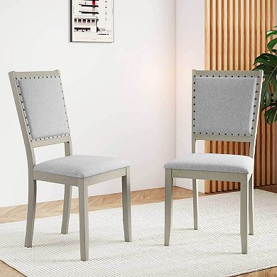 Costway Farmhouse Dining Chair Fabric Upholstered Kitchen Chairs for Dining Room