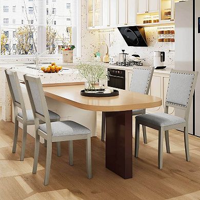 Costway Farmhouse Dining Chair Fabric Upholstered Kitchen Chairs for Dining Room