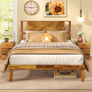 Costway Bed Frame with Headboard Under-Bed Space No Box Spring Needed