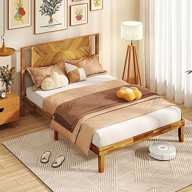 Costway Bed Frame with Headboard Under-Bed Space No Box Spring Needed