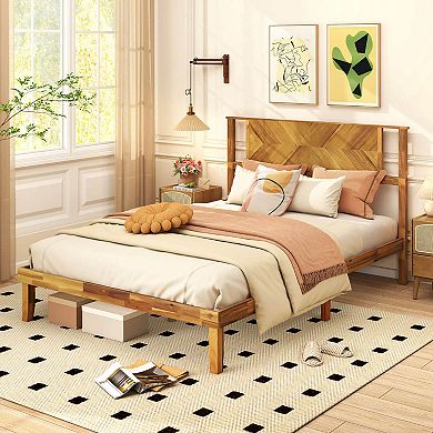 Costway Bed Frame with Headboard Under-Bed Space No Box Spring Needed