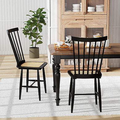 Costway Dining Chairs Set with PE Rattan Seats for Dining Room, Kitchen, Restaurant
