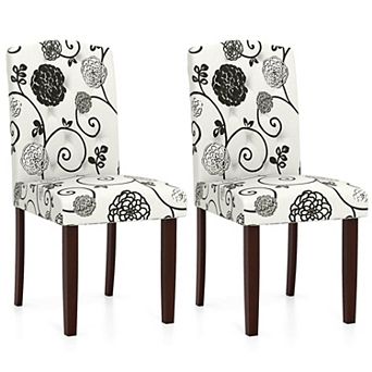 Costway Wooden Dining Chair Set of 2 with Rubber Wood Legs Padded Seat S Springs, Kitchen