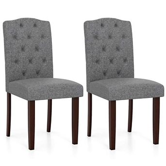 Costway Wooden Dining Chair Set of 2 with Rubber Wood Legs Padded Seat S Springs, Kitchen