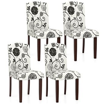Costway Wooden Dining Chair Set of 4 with Rubber Wood Legs Padded Seat S Springs, Kitchen