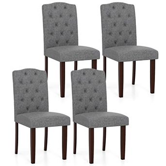 Costway Wooden Dining Chair Set of 4 with Rubber Wood Legs Padded Seat S Springs, Kitchen