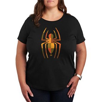 Plus Size Marvel Spider-Man Autumn Patchwork Logo Graphic Tee