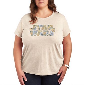 Plus Size Star Wars Distressed Floral Logo Graphic Tee