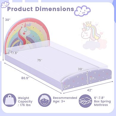 Costway Twin Floor Bed Frame with 210D Oxford Cloth Floor Mat, Middle Support Slat