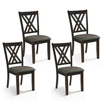 Costway 4 pc Linen Fabric Upholstered Kitchen Armless Chairs with Rubber Wood Frame