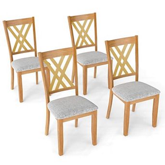 Costway 4 pc Linen Fabric Upholstered Kitchen Armless Chairs with Rubber Wood Frame