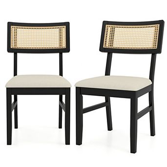 Costway Rattan Dining Chairs Set with Padded Seat, Rubber Wood Legs & Curved Backrest