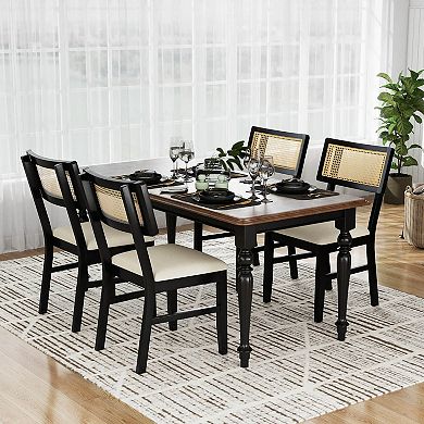 Costway Rattan Dining Chairs Set with Padded Seat, Rubber Wood Legs & Curved Backrest