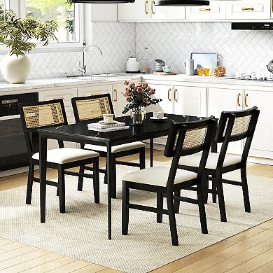 Costway Rattan Dining Chairs Set with Padded Seat, Rubber Wood Legs & Curved Backrest
