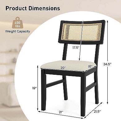 Costway Rattan Dining Chairs Set with Padded Seat, Rubber Wood Legs & Curved Backrest