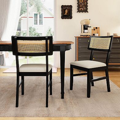 Costway Rattan Dining Chairs Set with Padded Seat, Rubber Wood Legs & Curved Backrest