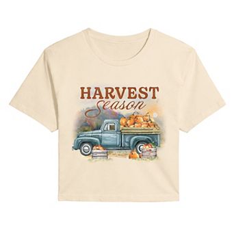 Juniors' Harvest Season Pumpkin Truck Cropped Tee