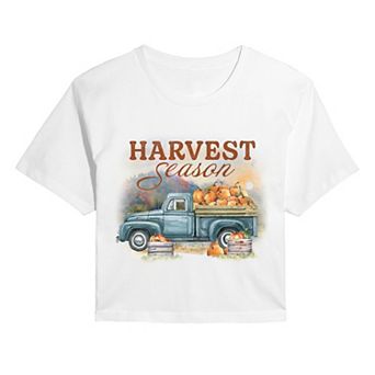 Juniors' Harvest Season Pumpkin Truck Cropped Tee