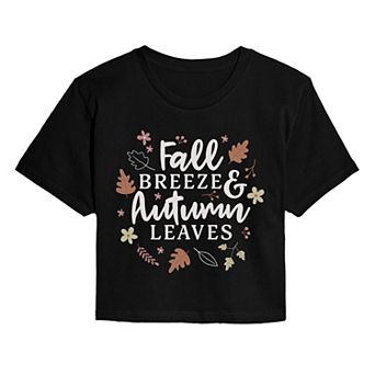 Juniors' Fall Breeze & Autumn Leaves Cropped Tee